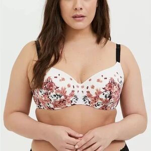 Torrid 360 smoothing vintage pastel floral skull Curve bra Sz 40DD